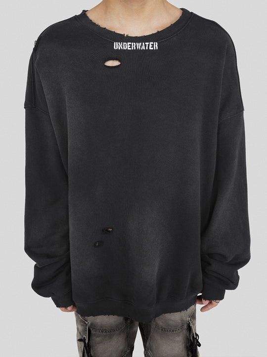 UNDERWATER Mottled Aged Logo Print Sweatshirt