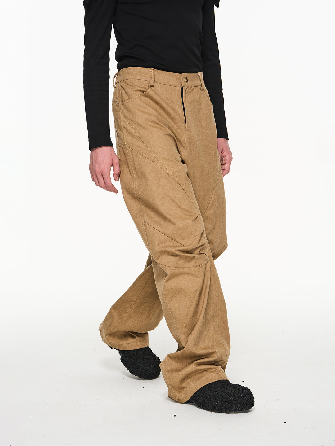 BLIND NO PLAN Shaped Pinch Pleat 3D Straight Leg Work Pants