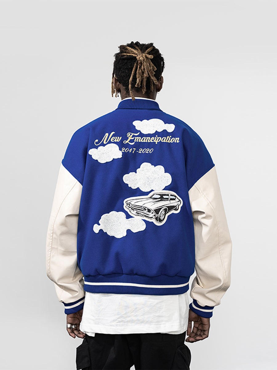 Harsh and Cruel Embroidered stars Clouds Varsity Jacket | Face 3 Face