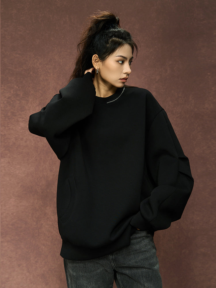 YADcrew 350G Heavyweight Around Zipper Pleated Sweatshirt