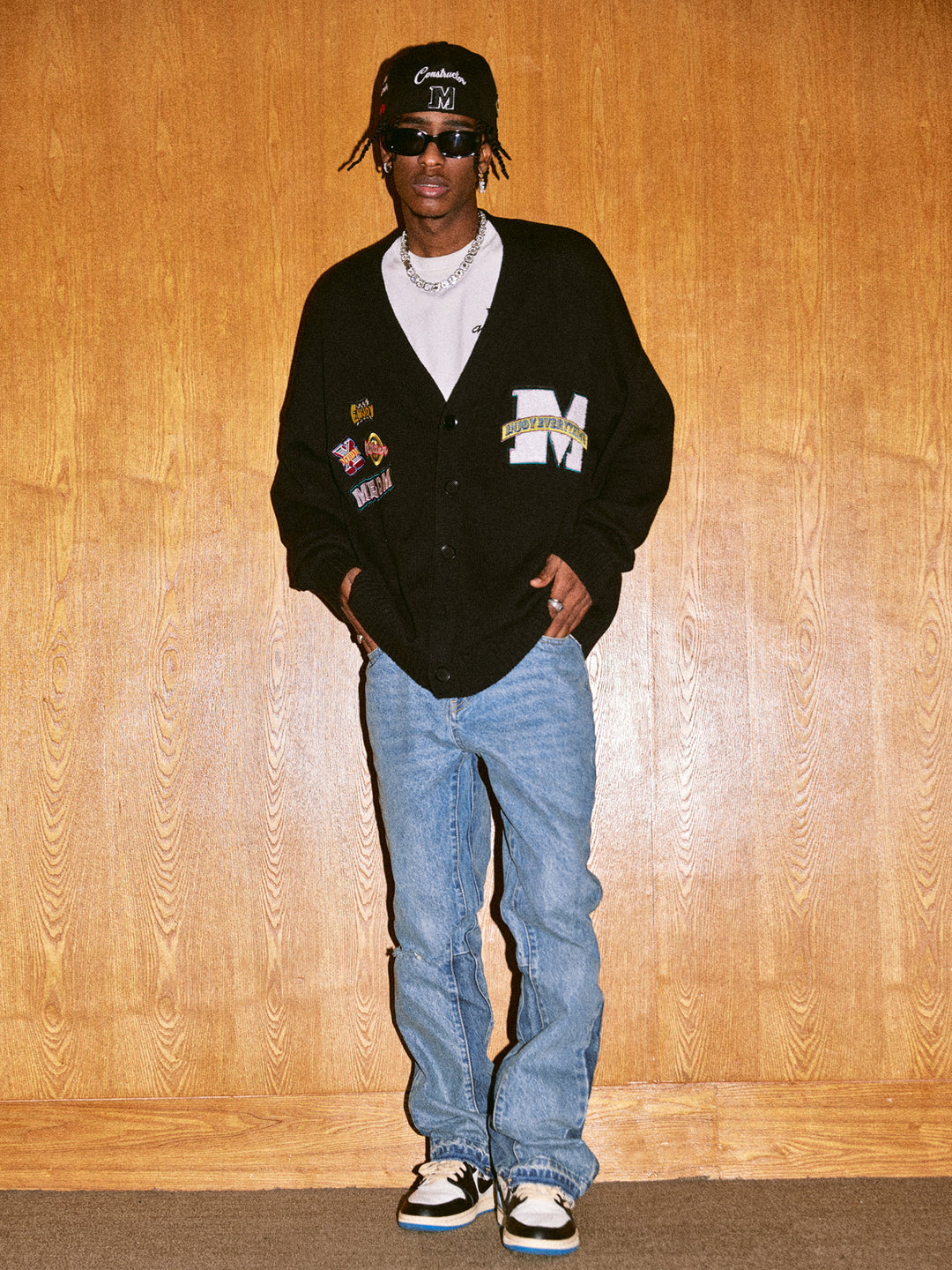 MEDM Embroidered Badge Knit Sweater Cardigan | Face 3 Face