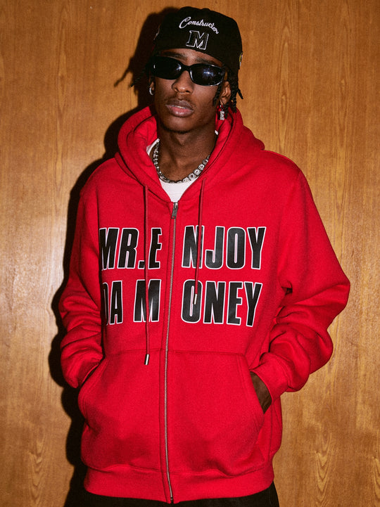 MEDM Letters Printed Logo Zipper Hoodie | Face 3 Face