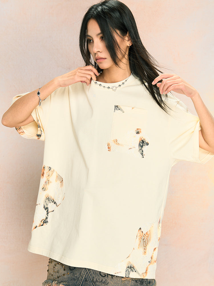 YADcrew Fire Lace Patchwork Tee