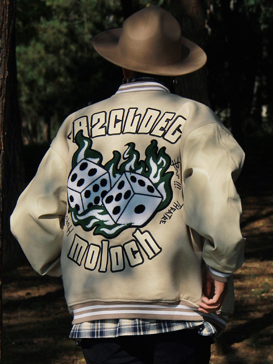 F2CE Mercy LOGO Dice Embroidered Woolen Varsity Jacket | Face 3 Face