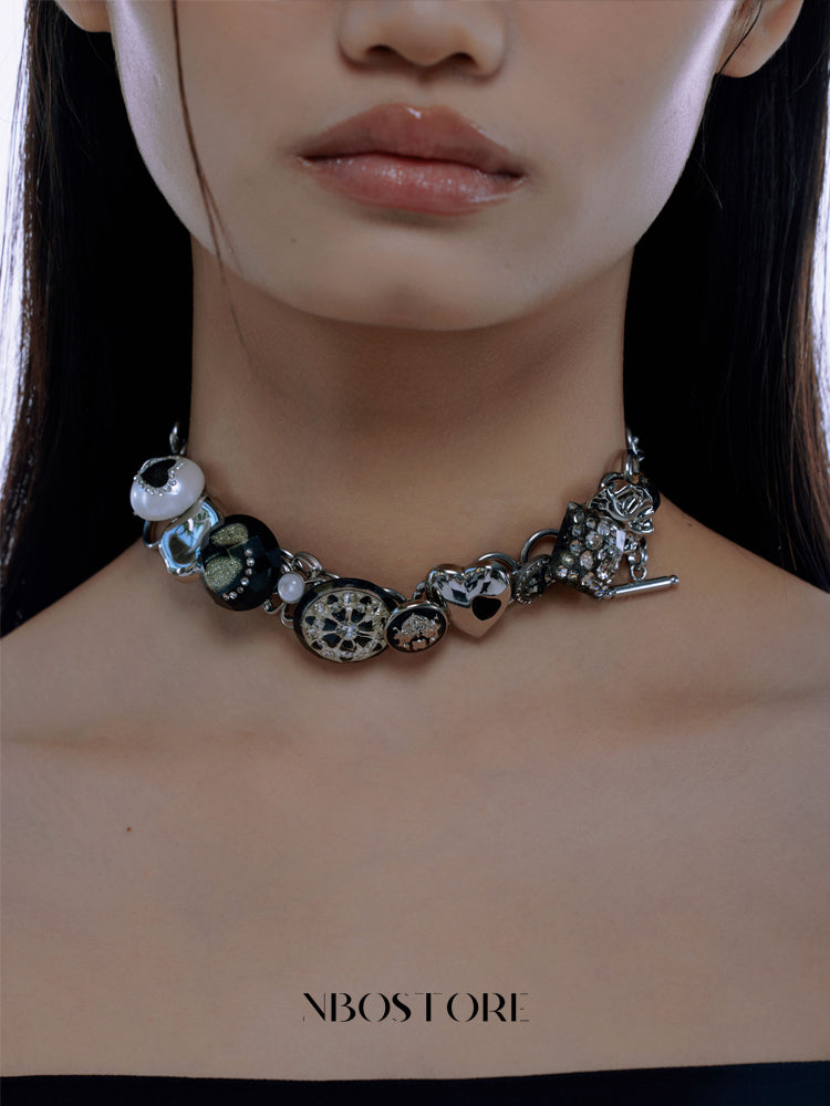 Nbostore Love Heart Diamond Texture Black Necklace