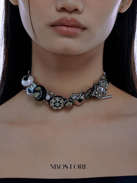 Nbostore Love Heart Diamond Texture Black Necklace