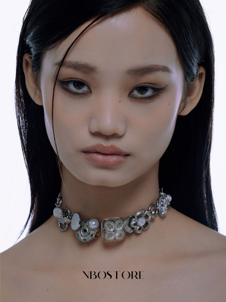 Nbostore Flower Pearl Elements Button Necklace