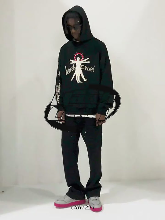 Harsh and Cruel Vitruvian Man Printed Hoodie