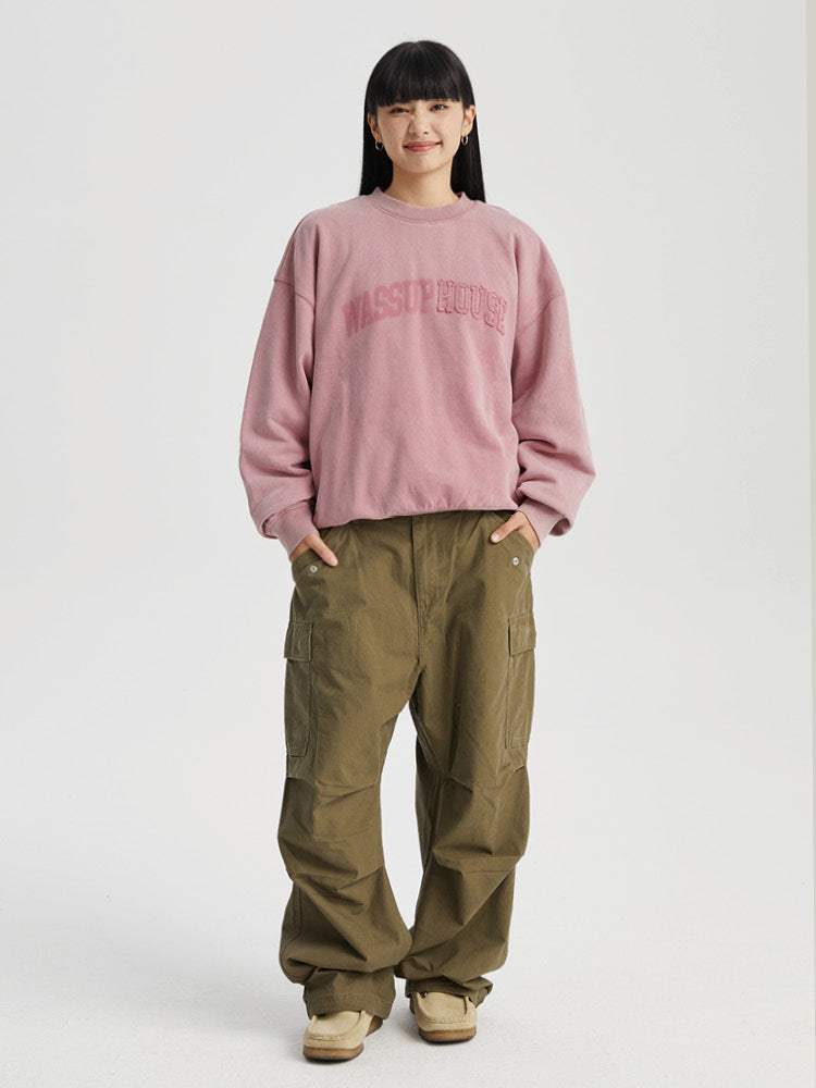 Wassup House Heavy Washing Destruction Patch Embroidery Sweatshirt