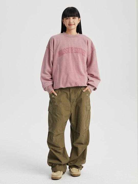 Wassup House Heavy Washing Destruction Patch Embroidery Sweatshirt