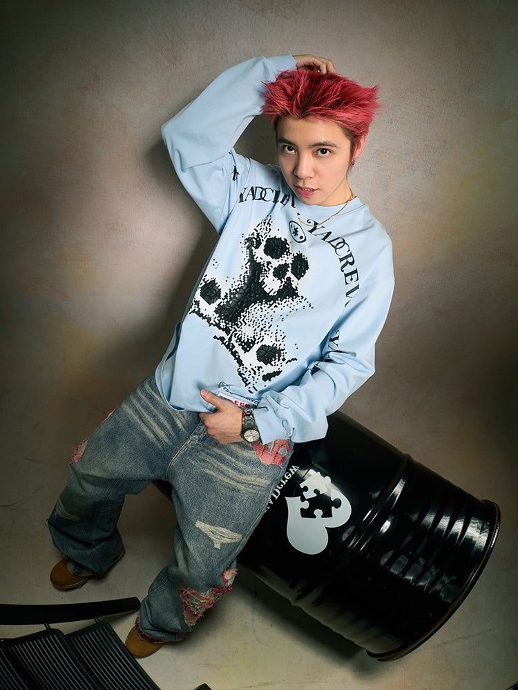 YADcrew Skeleton Print Long Sleeve Tee