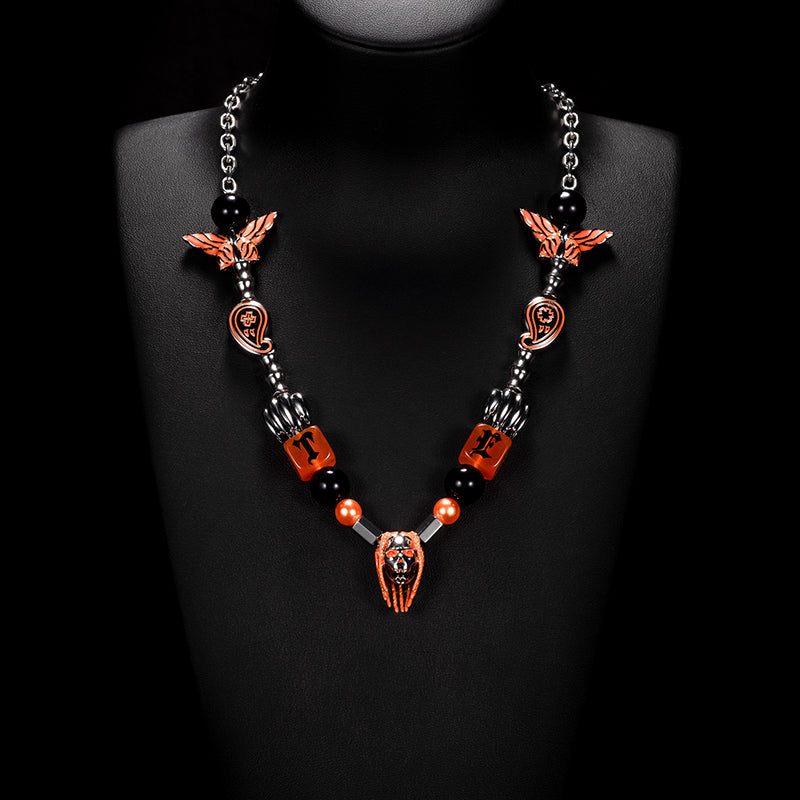 SALUTE TYGA x *EVAE+ Tiger Amber Dice Cashew Flower Butterfly Necklace | Face 3 Face