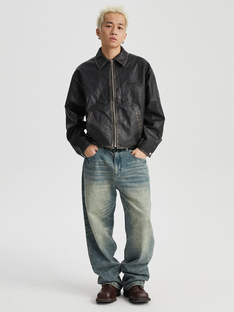 Wassup House Distressed Biker Leather Jacket