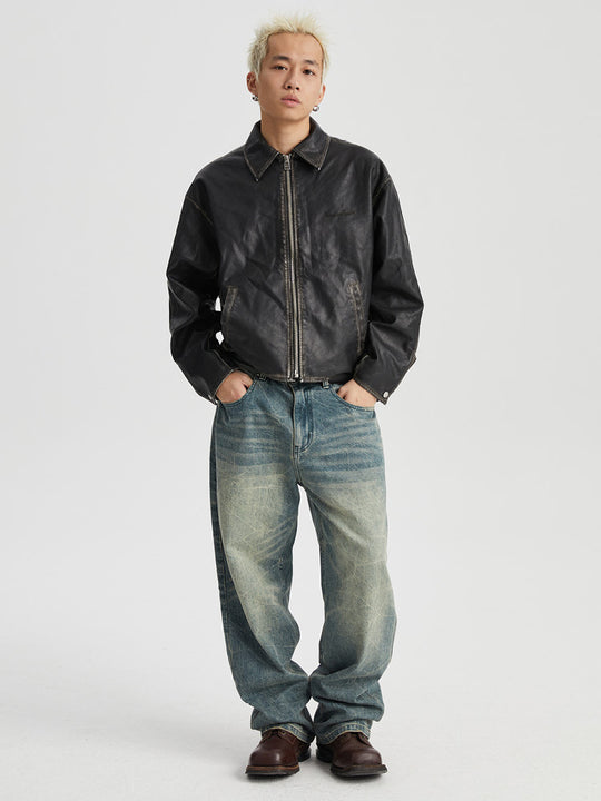 Wassup House Distressed Biker Leather Jacket