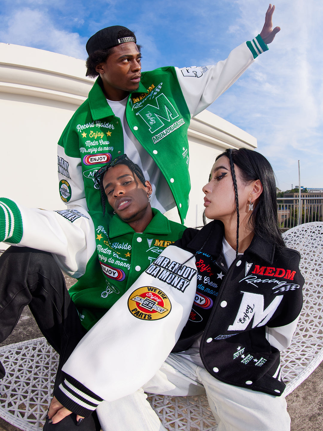 MEDM Record Holder Anniversary Embroidered Varsity Jacket | Face 3 Face