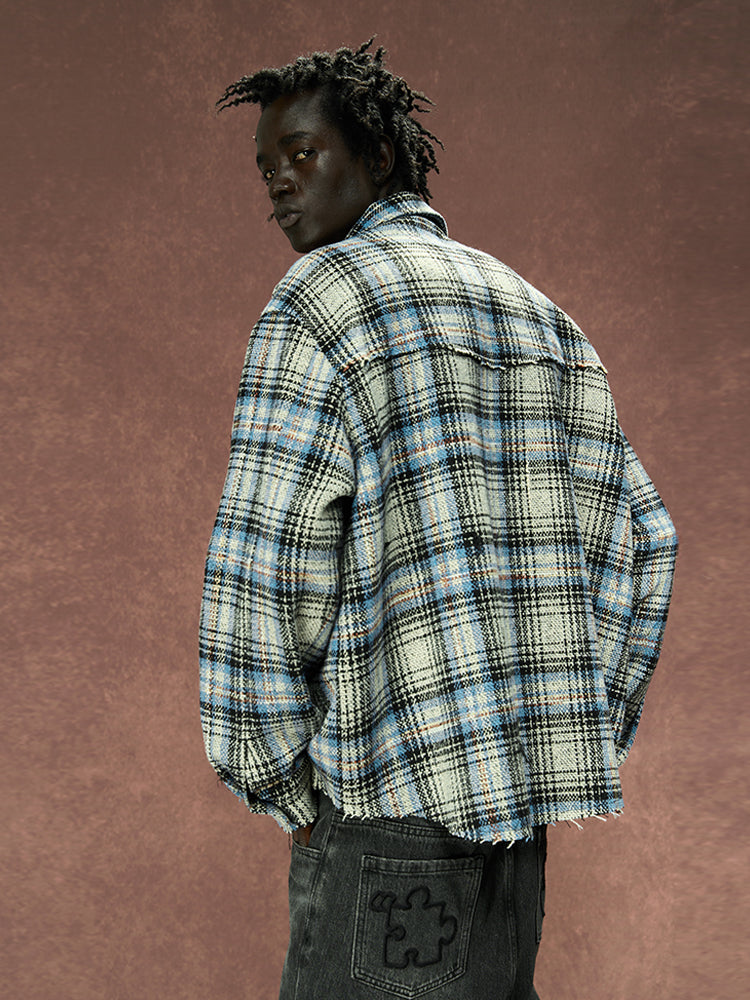 YADcrew Deconstructed Plaid Shirt Jacket