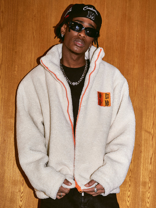 MEDM Logo Embroidered Sherpa Fleece Boa Jacket | Face 3 Face