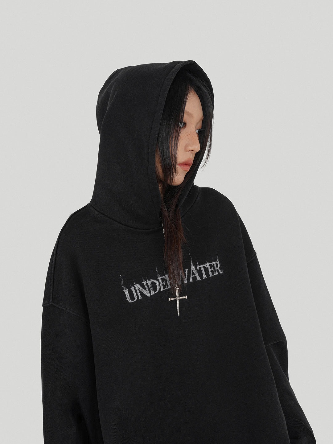 UNDERWATER Washed Destroyed Smoke Logo Print Hoodie