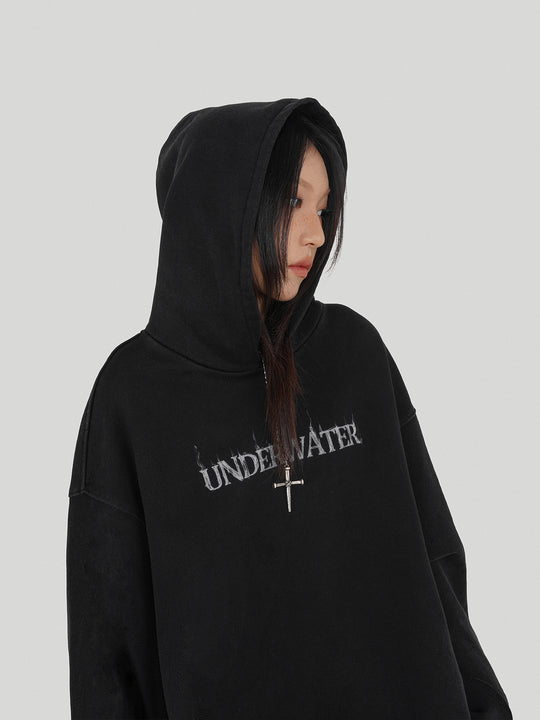UNDERWATER Washed Destroyed Smoke Logo Print Hoodie