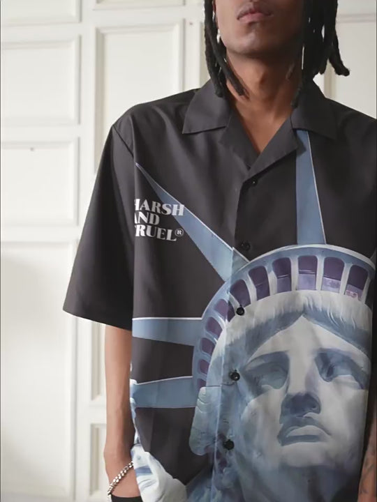 Harsh and Cruel Statue of Liberty printed Cuban Shirt