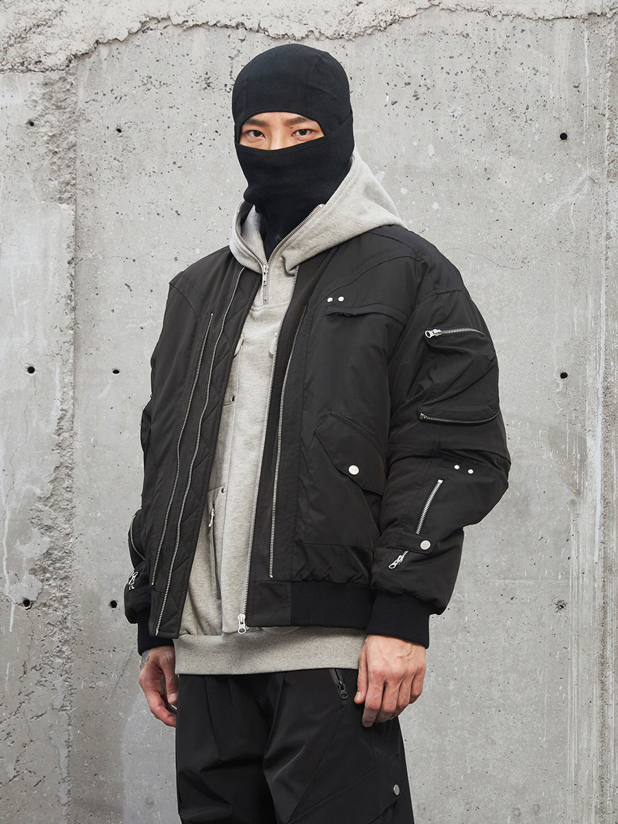 F2CE 3D Pockets Multi Zipper Bomber Flight Jacket