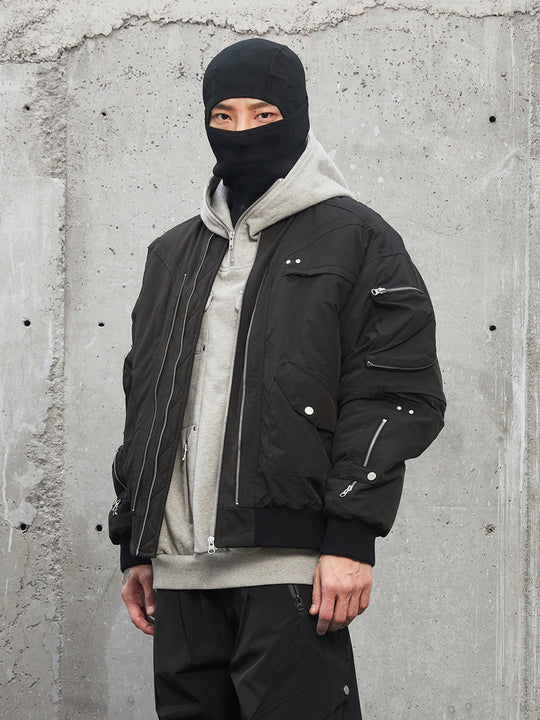 F2CE 3D Pockets Multi Zipper Bomber Flight Jacket