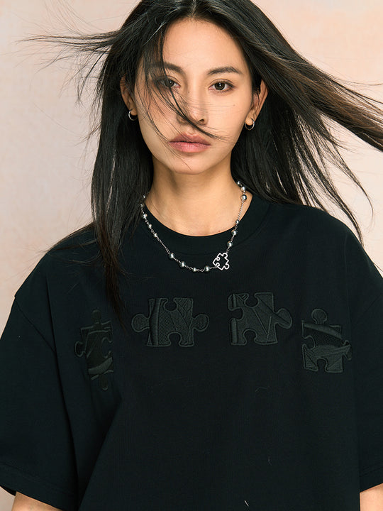 YADcrew Jigsaw 3D Texture Embroidery Tee