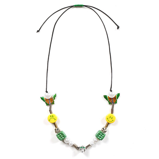 SALUTE *EVAE+ MOB Dice Skull Pearl Smiley Face Necklace | Face 3 Face