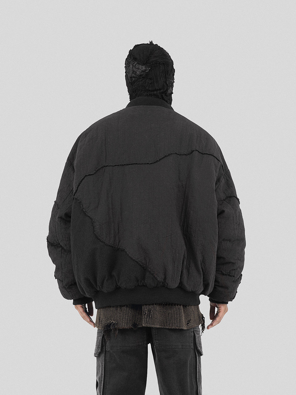 UNDERWATER Washed Textured Patchwork Bomber Jacket