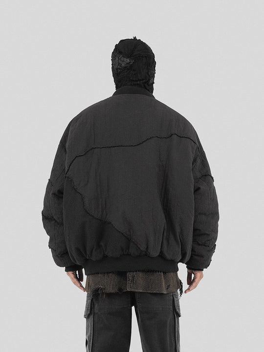 UNDERWATER Washed Textured Patchwork Bomber Jacket