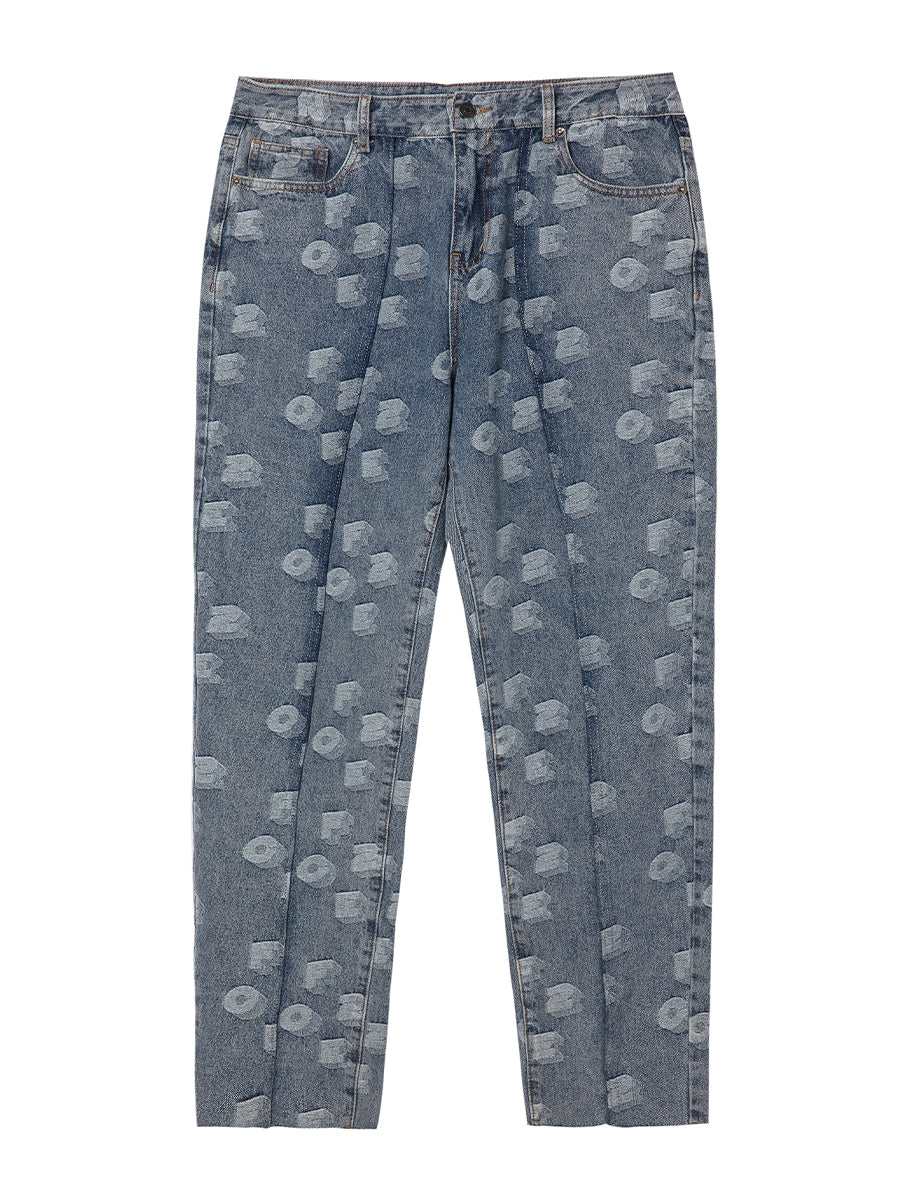 F2CE LOGO Full Of Printed Embroidered Letters Jacquard Denim Jeans Pants | Face 3 Face