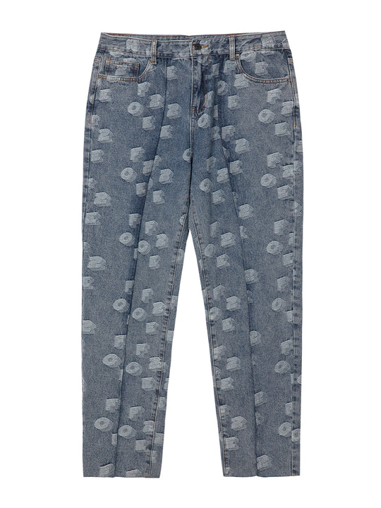 F2CE LOGO Full Of Printed Embroidered Letters Jacquard Denim Jeans Pants | Face 3 Face