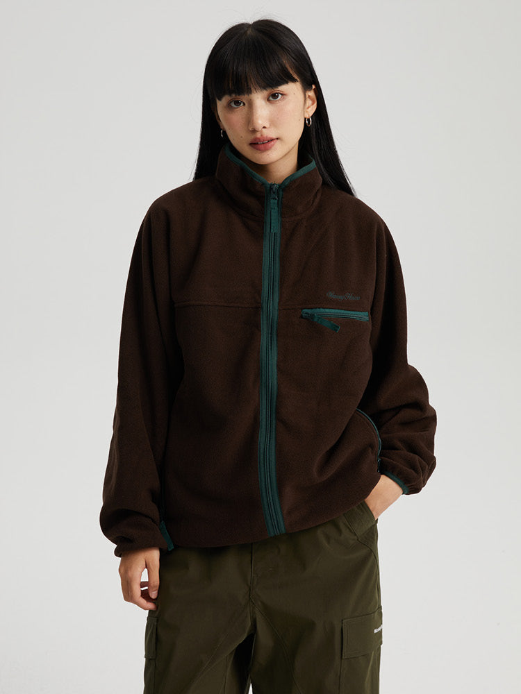Wassup House Contrasting Edge Zipper Fleece Jacket