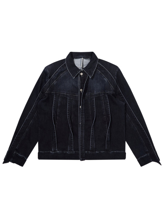 BLIND NO PLAN Striped Patchwork Denim Jacket