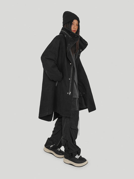 UNDERWATER Washed & Aged Zipper Hooded M51 Fishtail Trench Coat Jacket