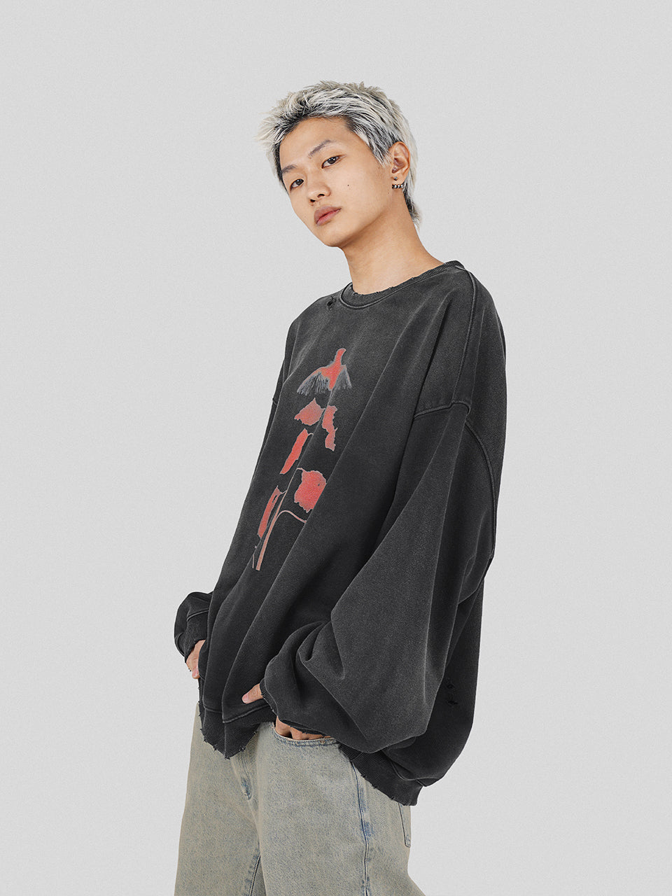 UNDERWATER Wormhole Destruction Alive Printed Faded Sweatshirt