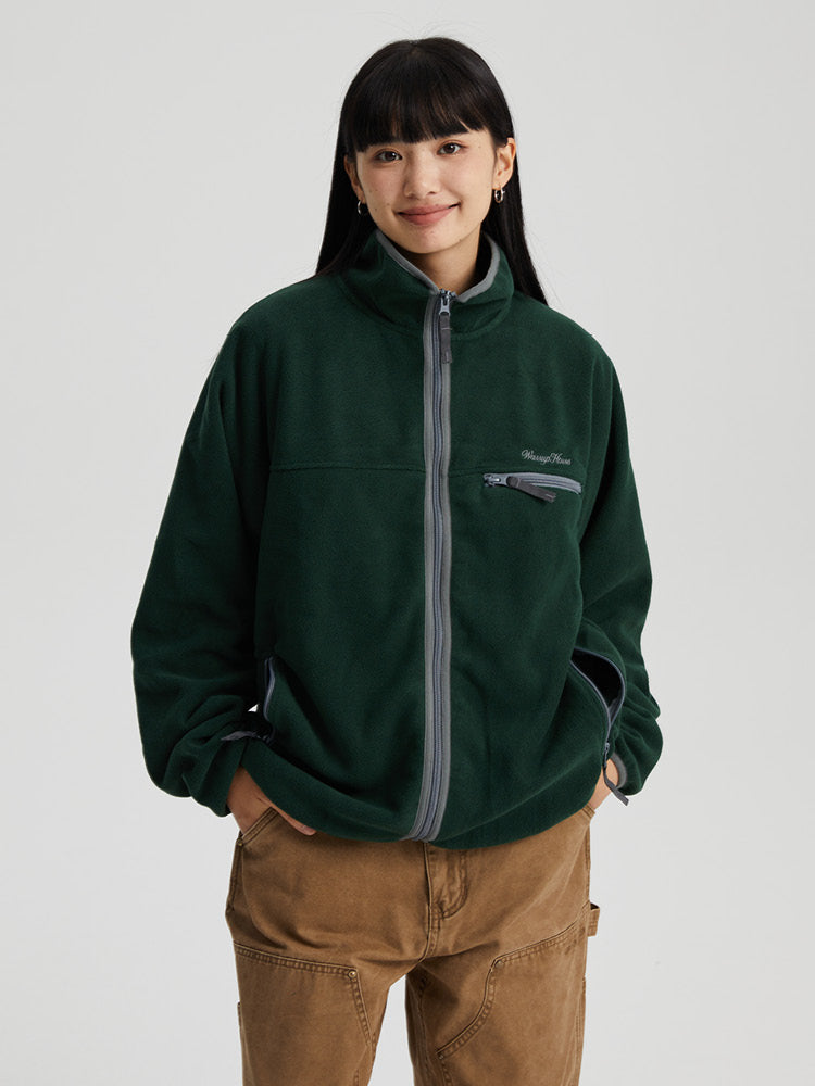 Wassup House Contrasting Edge Zipper Fleece Jacket