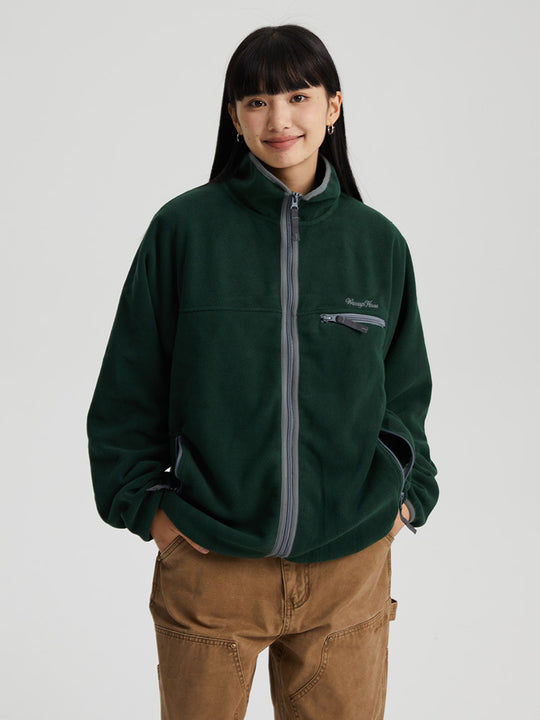 Wassup House Contrasting Edge Zipper Fleece Jacket