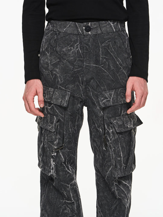 BLIND NO PLAN Psychedelic Washed Pockets Heavy Metal Pieces Workwear Pants