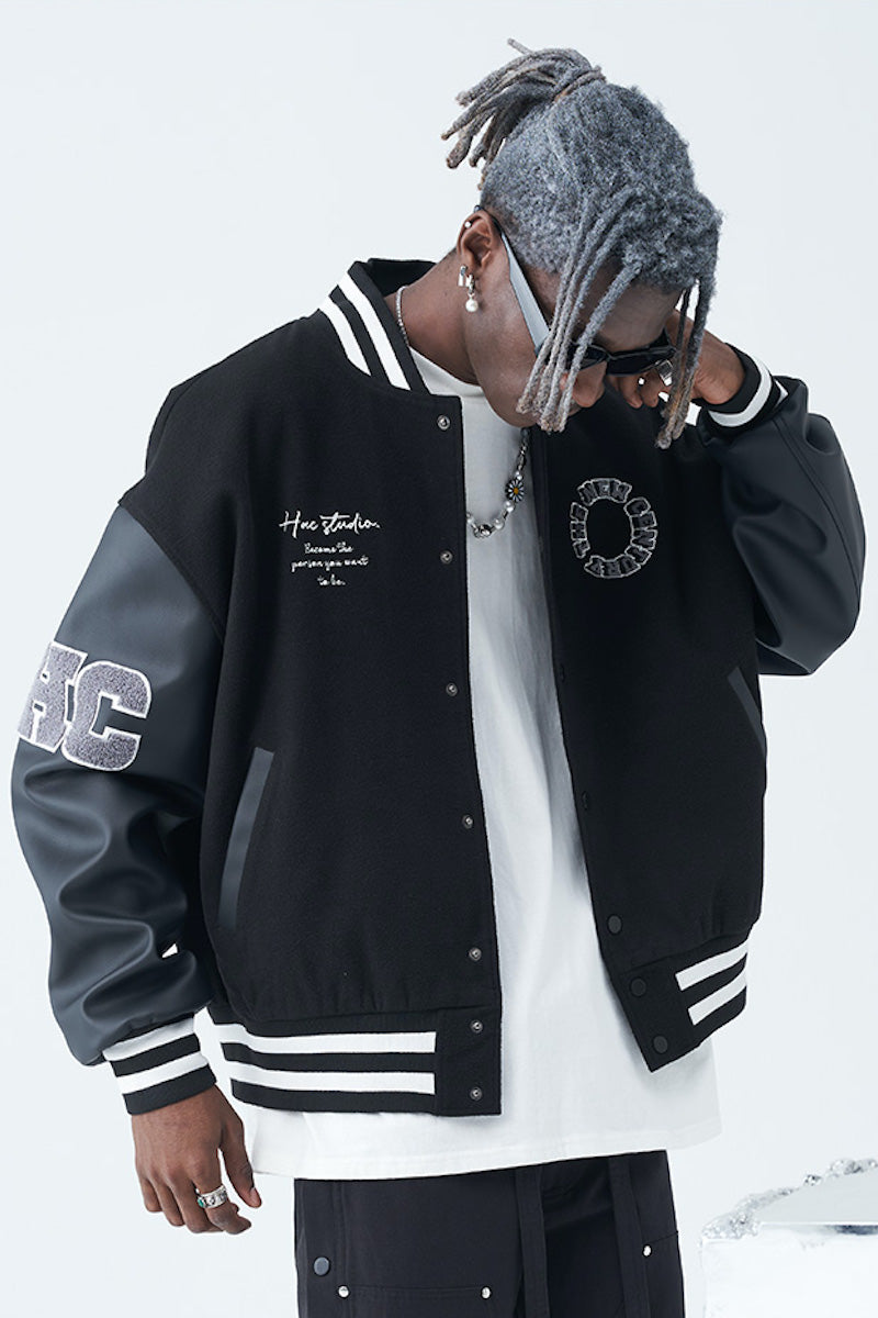 Harsh and Cruel 3D Ring Circular LOGO Embroidered Varsity Jacket | Face 3 Face