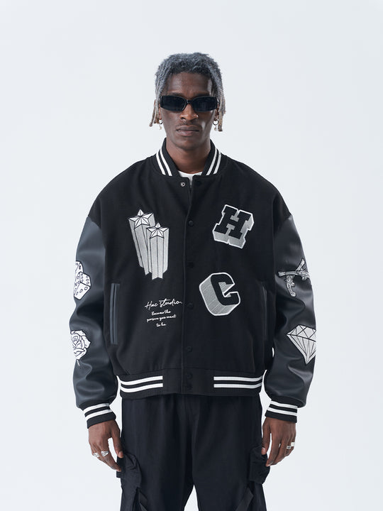 Harsh and Cruel Cross Angel Embroidered Varsity Jacket | Face 3 Face