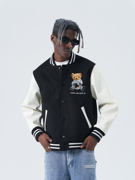 Harsh and Cruel Bear Embroidered Varsity Jacket | Face 3 Face