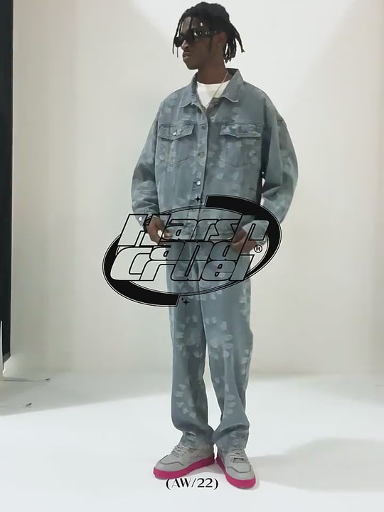 Harsh and Cruel 3D Circles All Over Denim Jacket