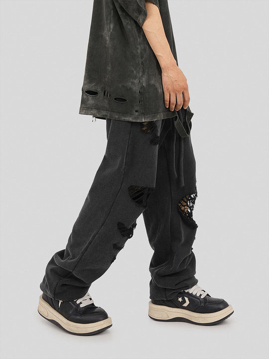 UNDERWATER Destroyed Messy Needle Embroidery Sweatpants