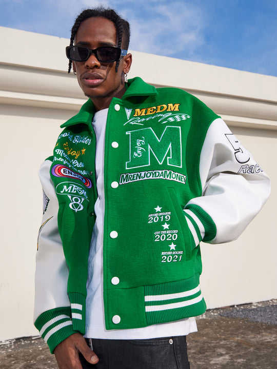 MEDM Record Holder Anniversary Embroidered Varsity Jacket | Face 3 Face