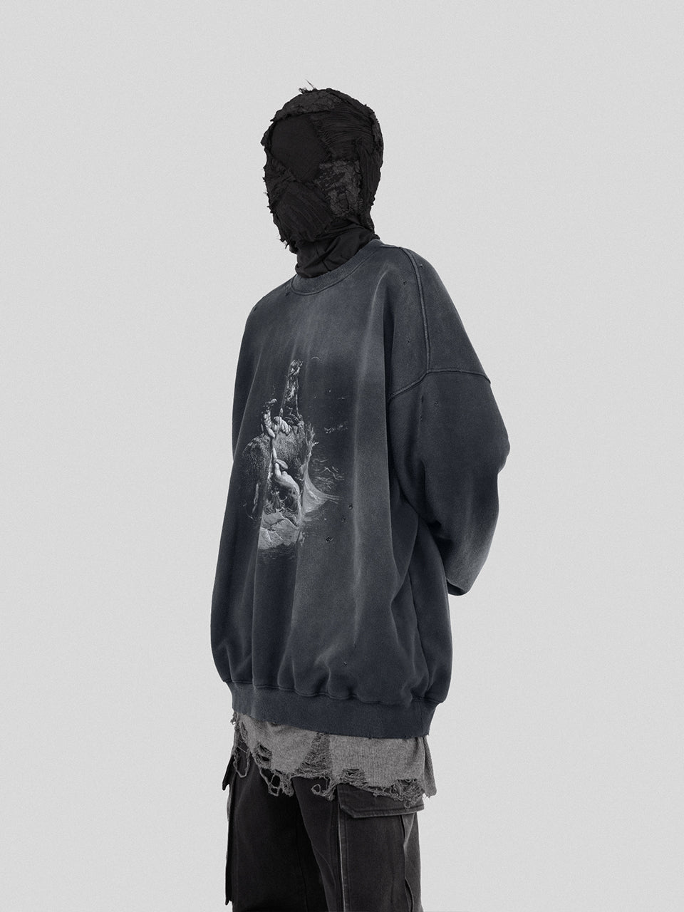 UNDERWATER Destruction The Deluge Faded Print Sweatshirt