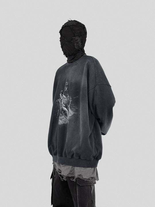 UNDERWATER Destruction The Deluge Faded Print Sweatshirt