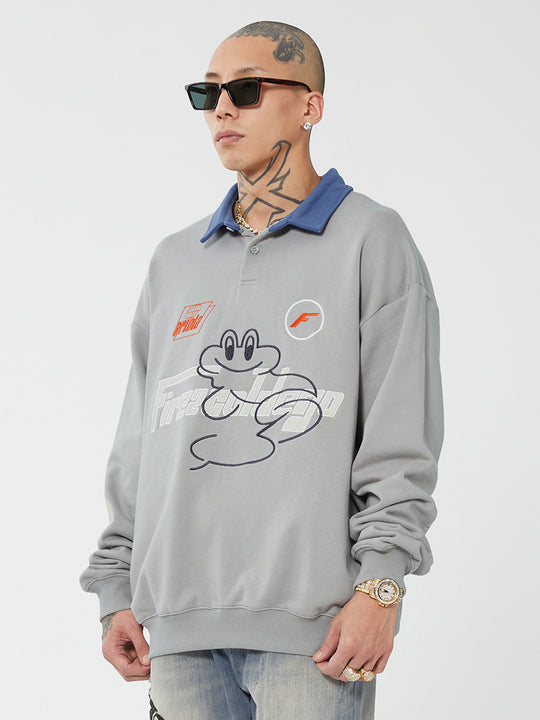 F2CE Fire 2 Cold Ego LOGO Vintage Print Polo Sweatshirts | Face 3 Face