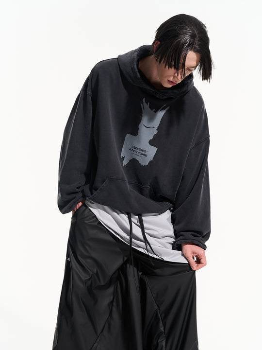 BLIND NO PLAN Patterned Printed Washed Hoodie