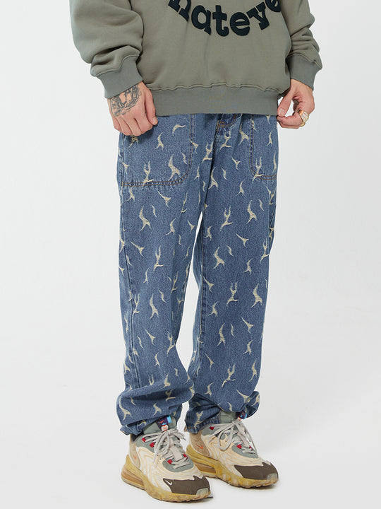 F2CE Lightning Flame Washed Jacquard Denim Jeans Pants | Face 3 Face